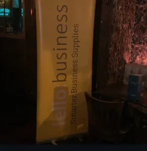 A banner at Mungo's Bar Horsham for Lello:Business