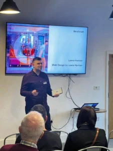 Lewis Harman from Harmanised starting to present to Horsham Rugby Business Group in November 2024